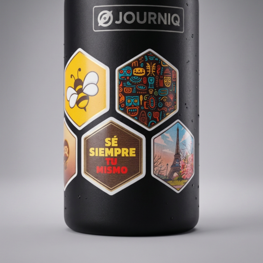 Botella JOURNIQ-Lite decorada con stickers de colores